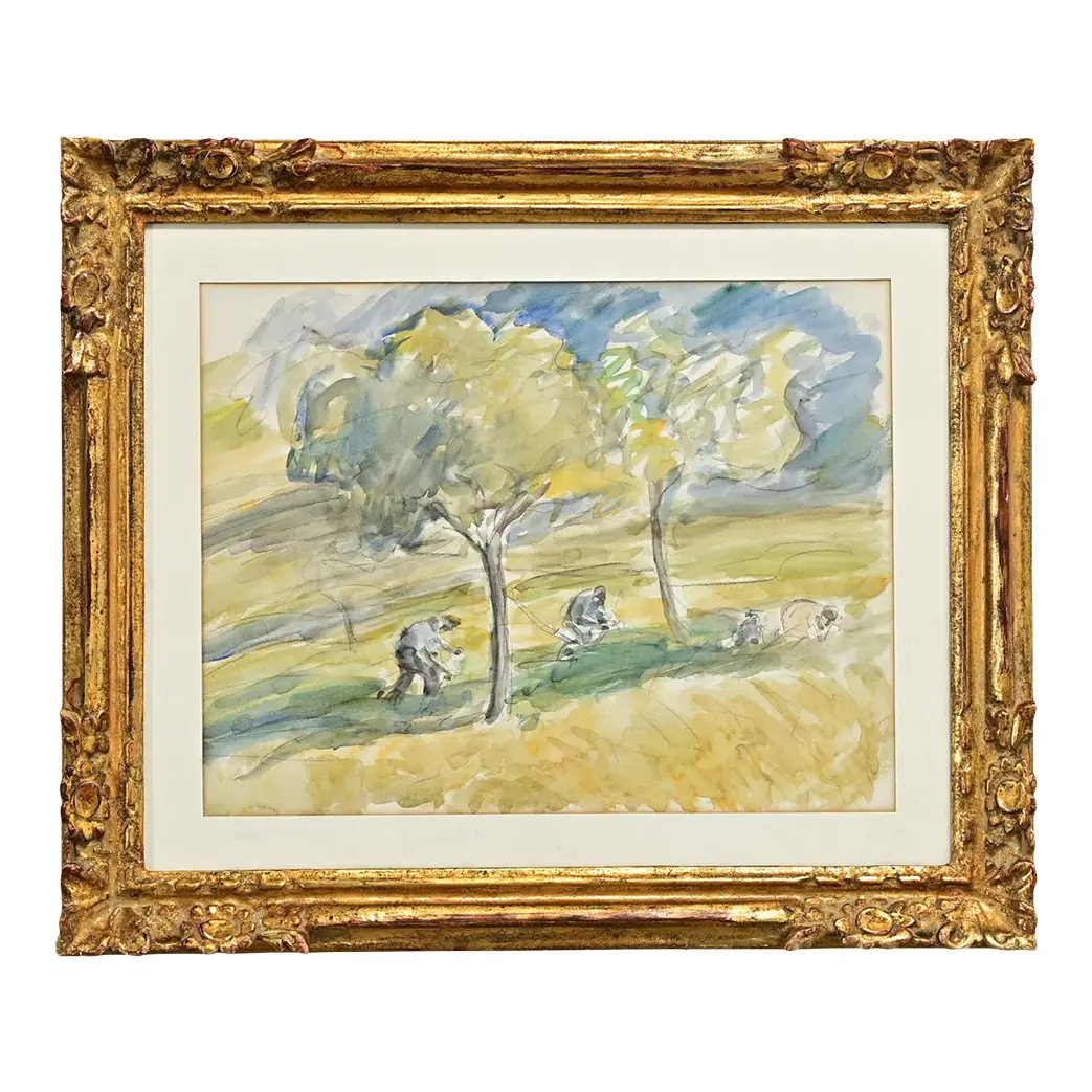 French Watercolor Painting, Framed | Chairish