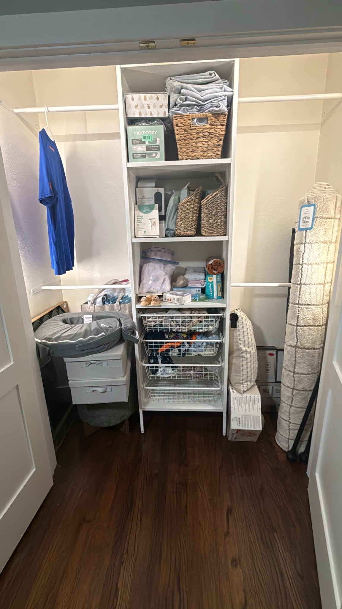 Just installed our closet system for the nursery! Excited to organize 💚🩵 baby boy nursery #storage #newmom #storage #nursery #organization #ikea #closet 

#LTKHome #LTKmomlife #LTKBaby
