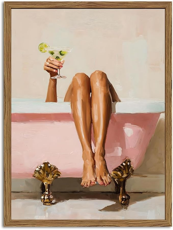 Funny Girl Bathroom Wall Art Pink Cute Girly Bathtub Wall Decor Picture, Trendy Girl Bathroom Mar... | Amazon (US)