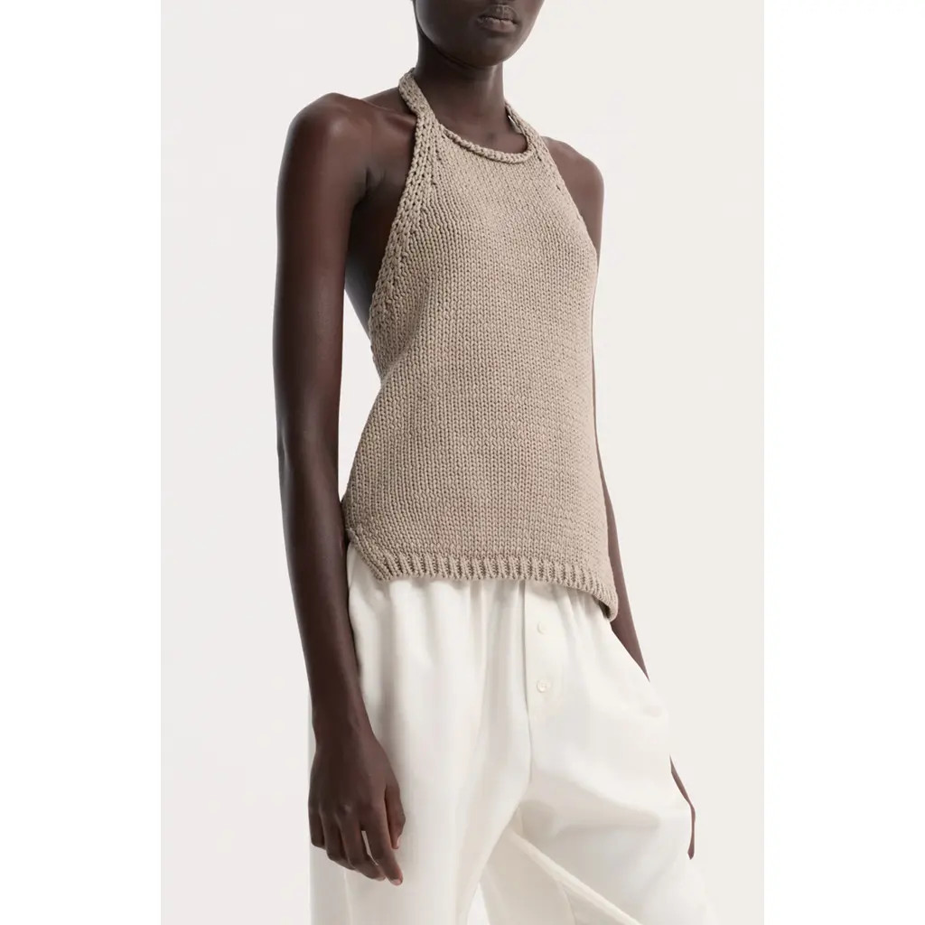 Róhe Chunky Cotton Halter Top in Stone at Nordstrom, Size 8 Us | Nordstrom