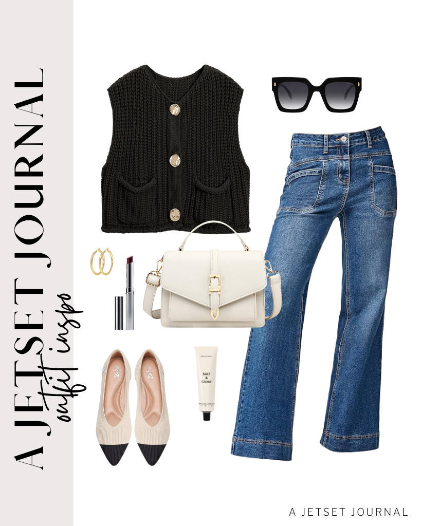 So excited to share these styling inspo for a chic look this weekend.

I love these EVALESS high-waisted jeans paired with a black sweater vest duo. I chose the Vipost knit ballet flats as the footwear, then used this Travistar crossbody bag. 

 #LTKSeasonal #LTKSaleAlert #LTKTravel