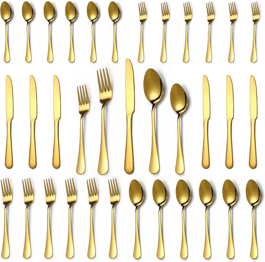 Lazycorner 30 Pcs Gold Silverware Set for 6, Food Grade Stainless Steel Flatware Set Include Fork... | Amazon (US)