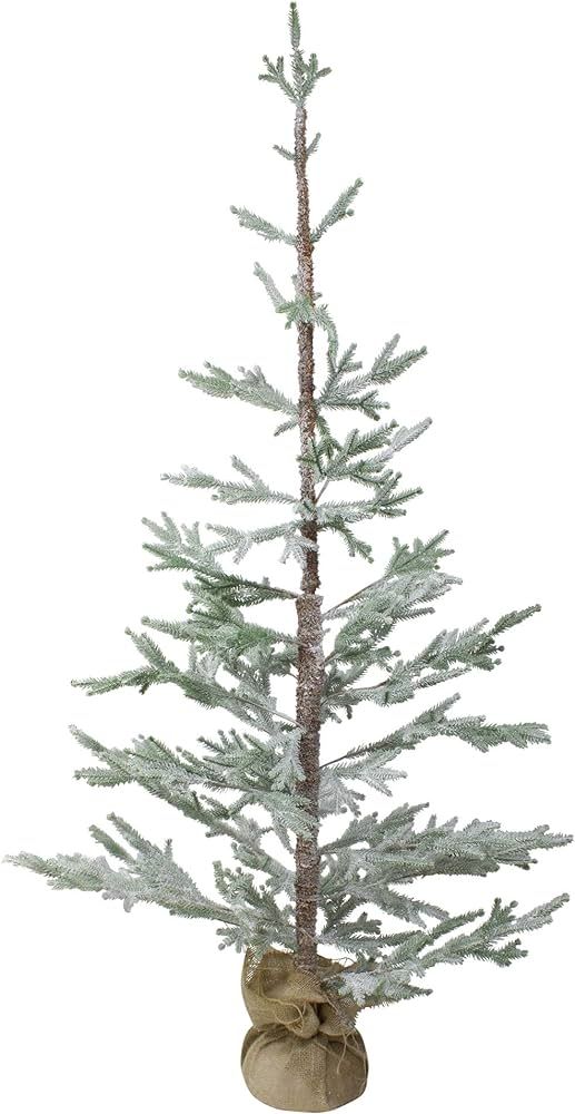 5' Snow Covered Slim Pine Artificial Christmas Tree with Jute Base– Unlit | Amazon (US)