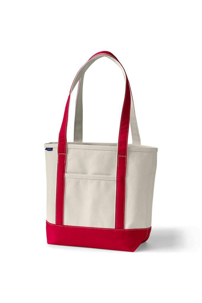 Medium 5 Pocket Open Top Long Handle Canvas Tote Bag - Lands' End - Red | Lands' End (US)