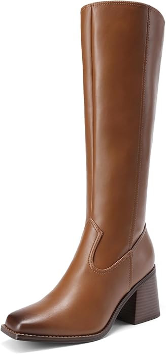 DREAM PAIRS Women's Knee High Boots Chunky Heel Square Toe Tall Boot for Women with Side Zipper | Amazon (US)
