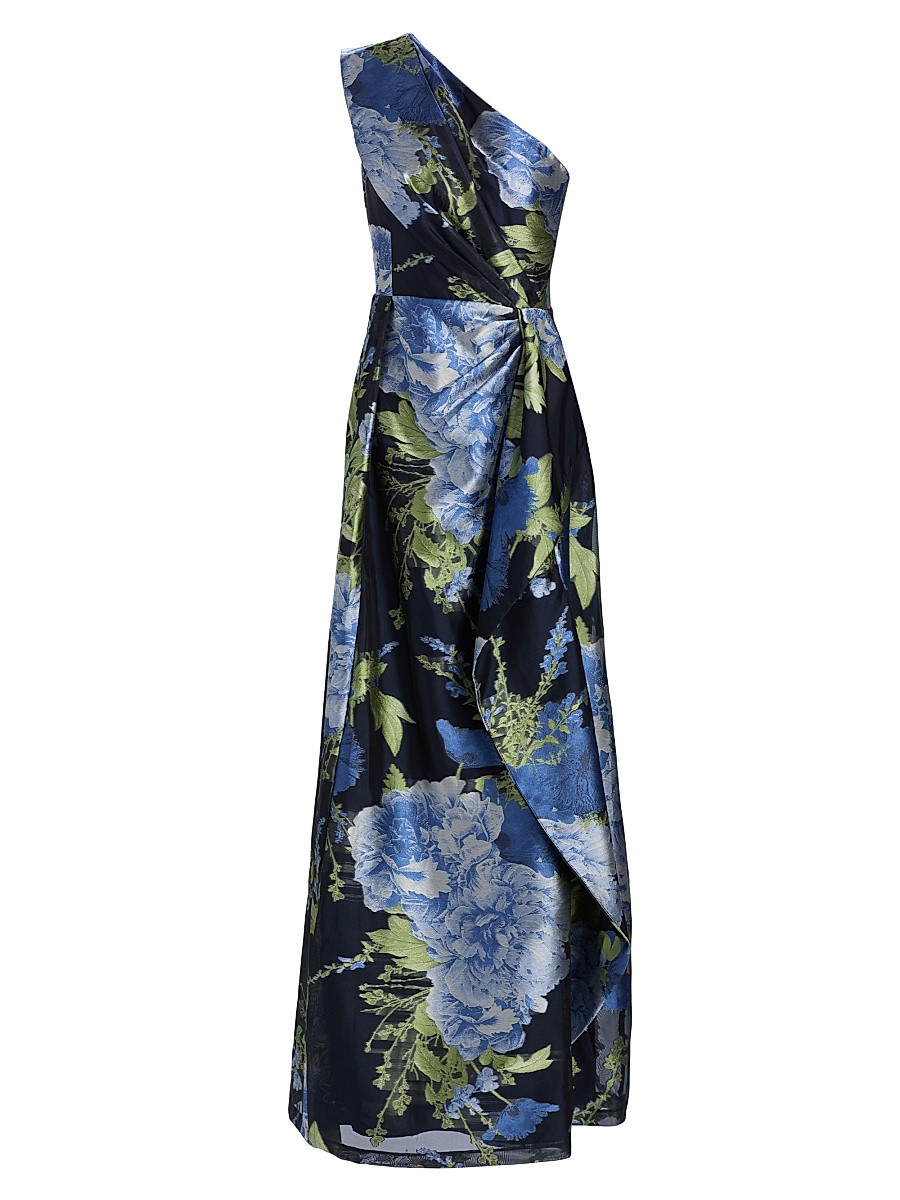 Women's Daisy Floral Jacquard One-Shoulder Gown - Dark Twilight Multi - Size 12 | Saks Fifth Avenue