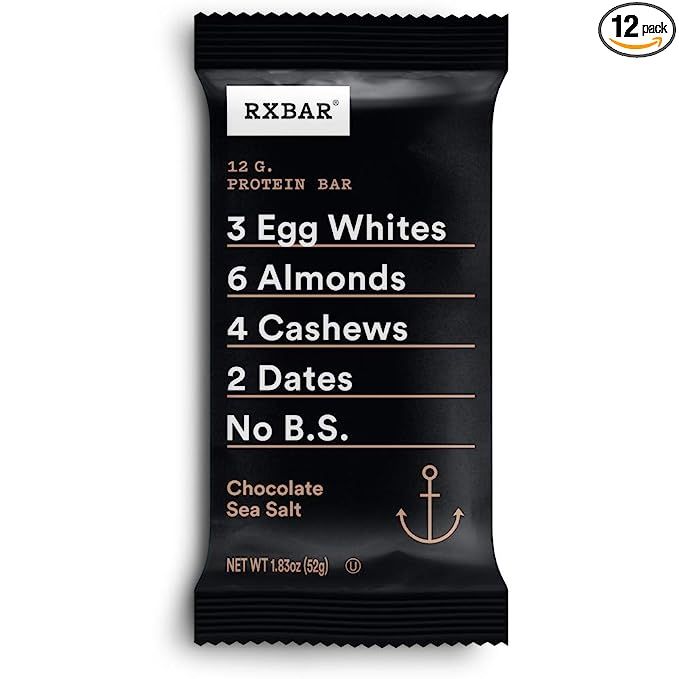 RXBAR, Chocolate Sea Salt, Protein Bar, 1.83 Oz (Pack of 12) High Protein Snack, Gluten Free | Amazon (US)