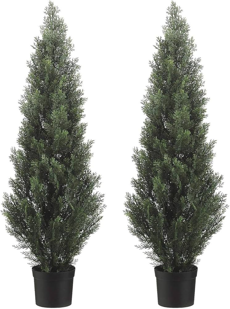 Two 5 Foot Artificial Topiary Cedar Trees Potted Indoor Outdoor Plants | Amazon (US)