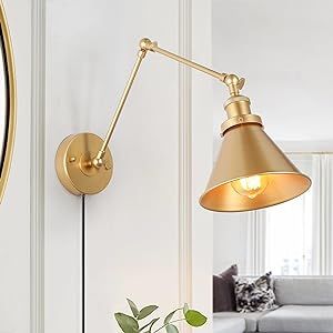 Gold Wall Sconces Lighting, Modern Plug in or Hardwired Adjustable Swing Arm Wall Lamp for Bedroo... | Amazon (US)