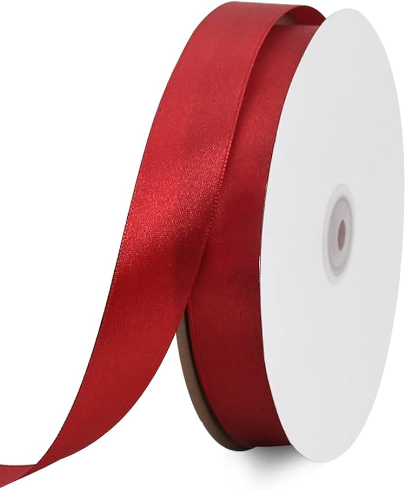 TONIFUL 1 Inch x 100yds Claret Red Satin Ribbon, Thin Solid Color Satin Ribbon for Gift Wrapping,... | Amazon (US)