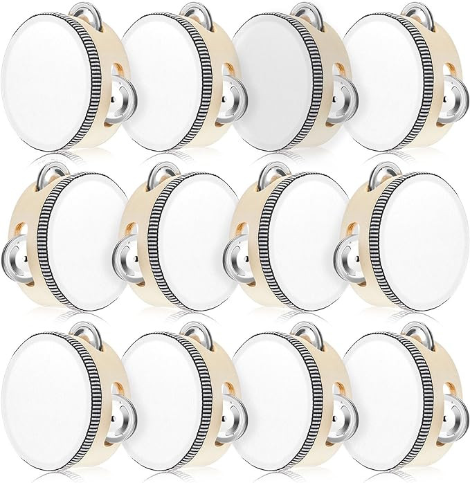 12 Pcs Wedding Tambourine Drum for Adults Hand Held Percussion Gift Wood Metal Jingles Musical Ed... | Amazon (US)