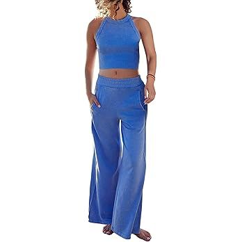 Ugerlov Women's Two Piece Summer Sets Ribbed Tank Crop Top Wide Leg Pants 2 Piece Outfits Matchin... | Amazon (US)