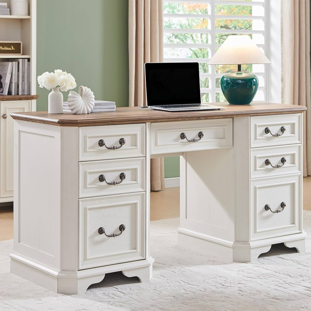 T4TREAM 59" Executive Desk with Drawers,Wood Home Office Desk, Keyboard Tray,Charging Station,Fil... | Amazon (CA)