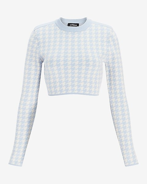 Houndstooth Strong Shoulder Cropped Sweater | Express