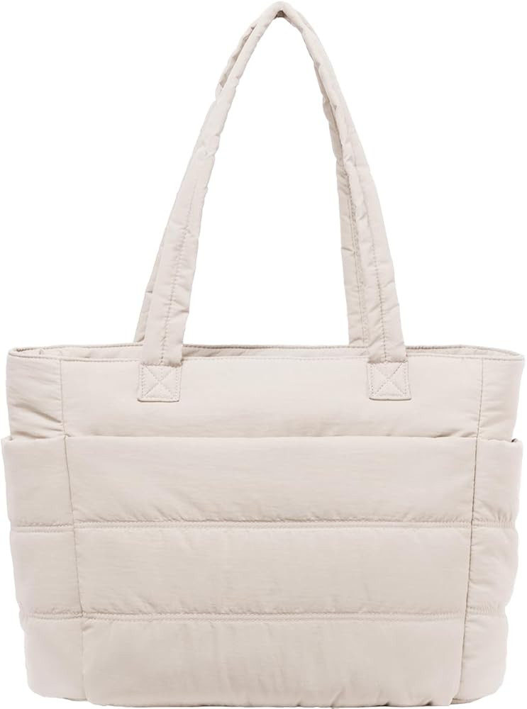 Quilted Puffer Tote Bag for Women Large Size Travel Tote Bags for Work with Zipper Shoulder Bag w... | Amazon (US)