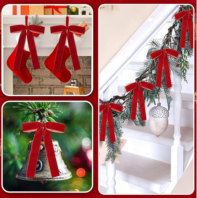 24 Pcs Velvet Christmas Bows for Christmas Tree Rustic Crafts Gift Bows Vintage Velvet Ribbon Bow... | Amazon (US)