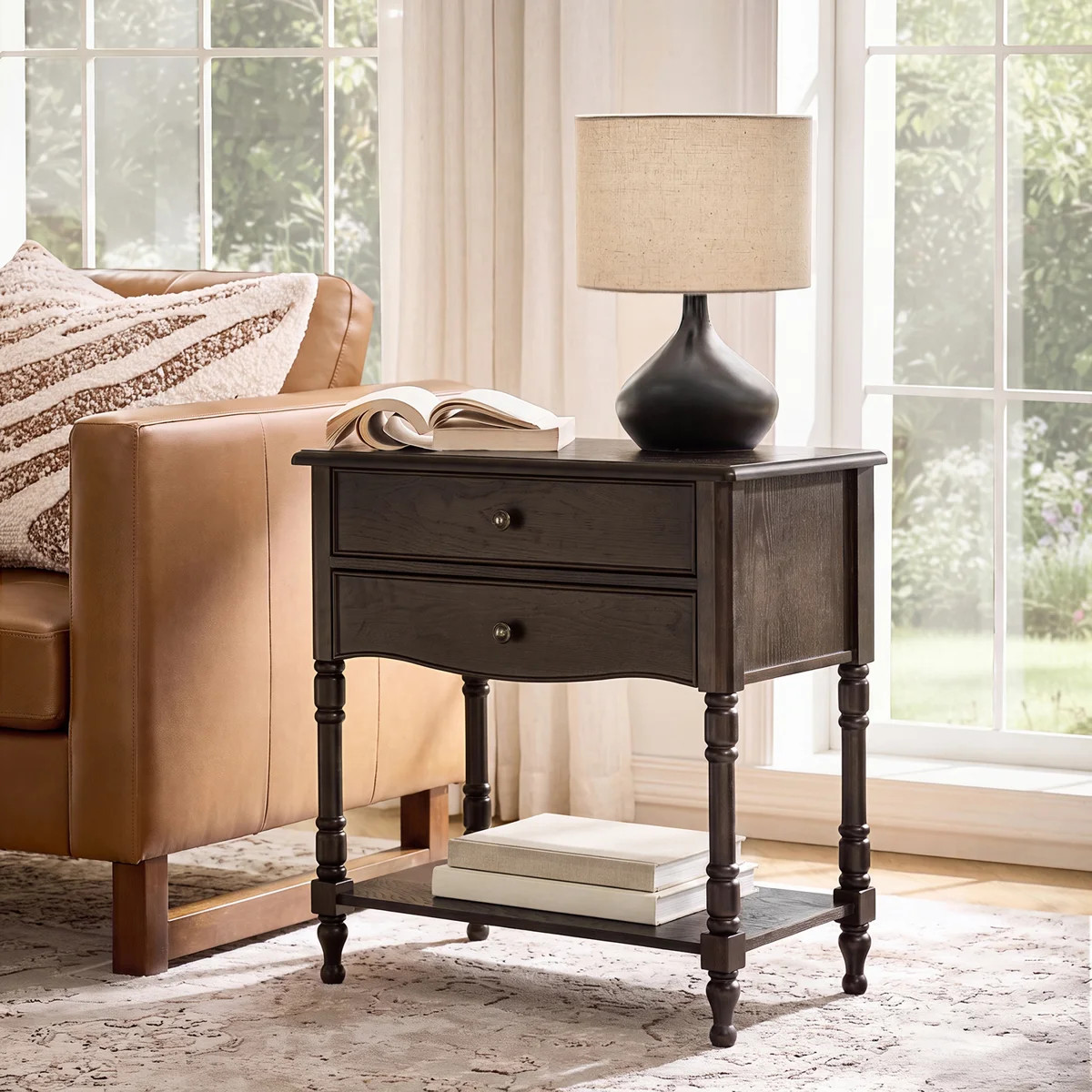 Lassiter 30''W Transitional Solid Wood Spindle Legs End Table with Charging Station | Wayfair North America