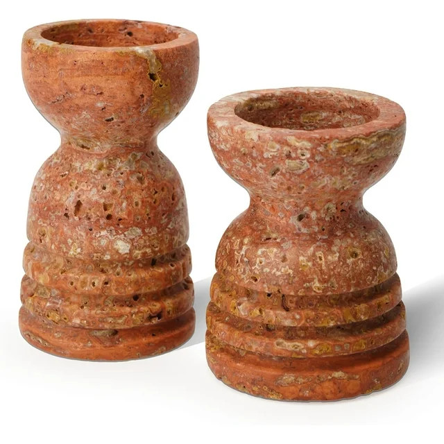 Candle Holders Italy Natural Travertine Stone Set of 2 Premium Marble Candlestick Holder for Wedd... | Walmart (US)