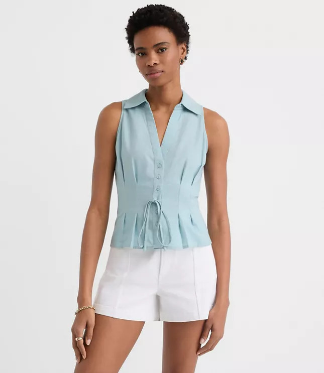 Pleated Linen Cotton Vest Top | LOFT