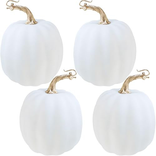 Winlyn 4 Pcs Harvest White Artificial Pumpkin 6.7" Decorative Pumpkins Faux Foam Pumpkins Fall Pumpkins Decor Fall Autumn Thanksgiving Halloween Wedding Holiday Mantel Tabletop Centerpiece DIY Crafts | Amazon (US)