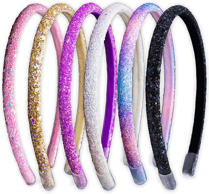 FROG SAC 6 Headbands for Girls - Thin Head Bands for Kids, Toddler Hair Band Accessories, Glitter... | Amazon (US)