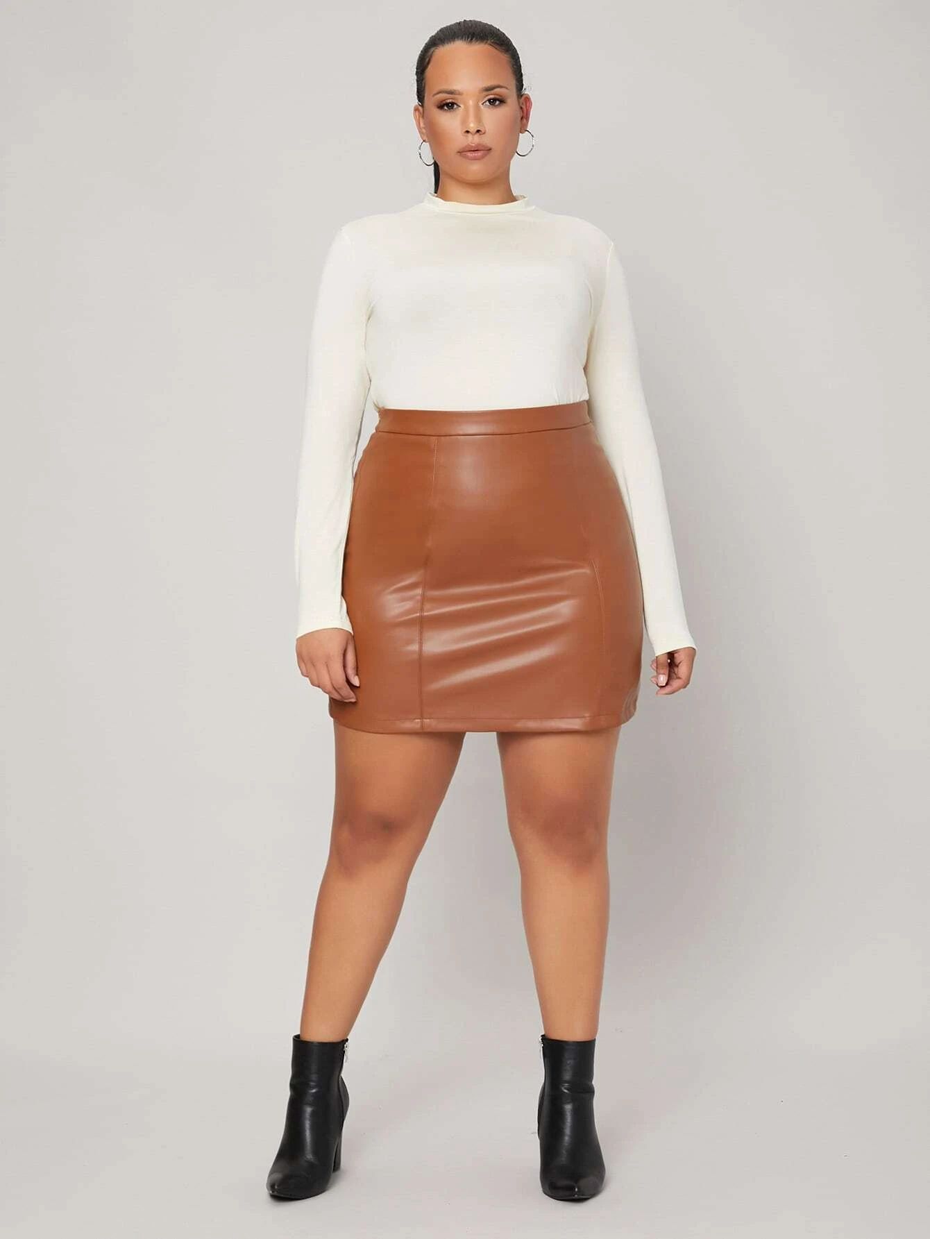 SHEIN Plus High Waist PU Leather Skirt | SHEIN