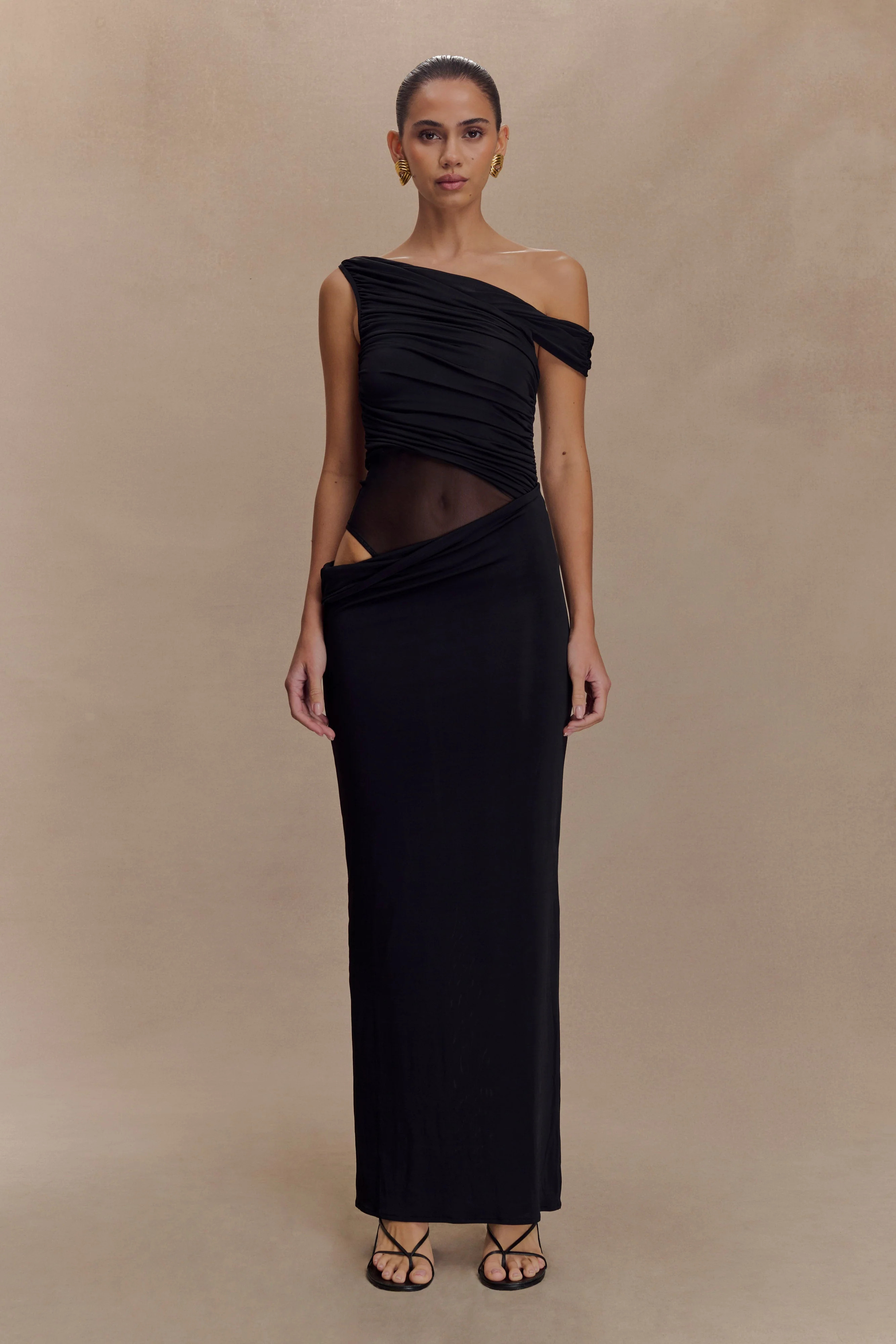 Callen One Shoulder Slinky Maxi Dress - Black | MESHKI US