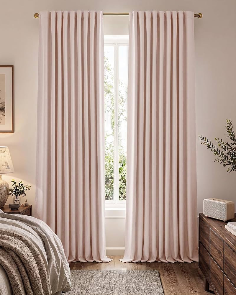 jinchan Pink Chenille Blackout Curtains 96 Inches Long Thermal Insulated Textured Curtains for Li... | Amazon (US)