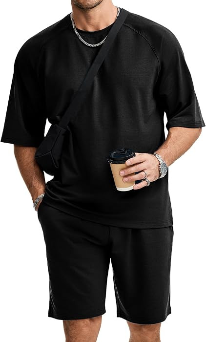 JMIERR Mens Casual Oversized Short Sets 2 Piece Summer Outfits Raglan Sleeve T-shirts & Shorts Tr... | Amazon (US)