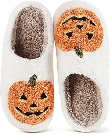 Menore Halloween Pumpkin Slippers for Womens Mens Plush Warm Spooky Lantern Pumpkin Slippers Fuzz... | Amazon (US)