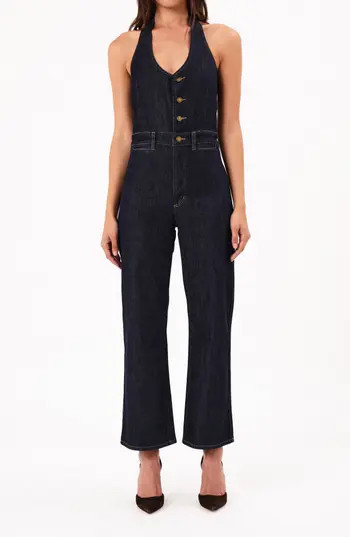 Rolla’s Darkstone Halter Neck Denim Jumpsuit in Dark Vintage Indigo at Nordstrom Rack, Size Small | Nordstrom Rack