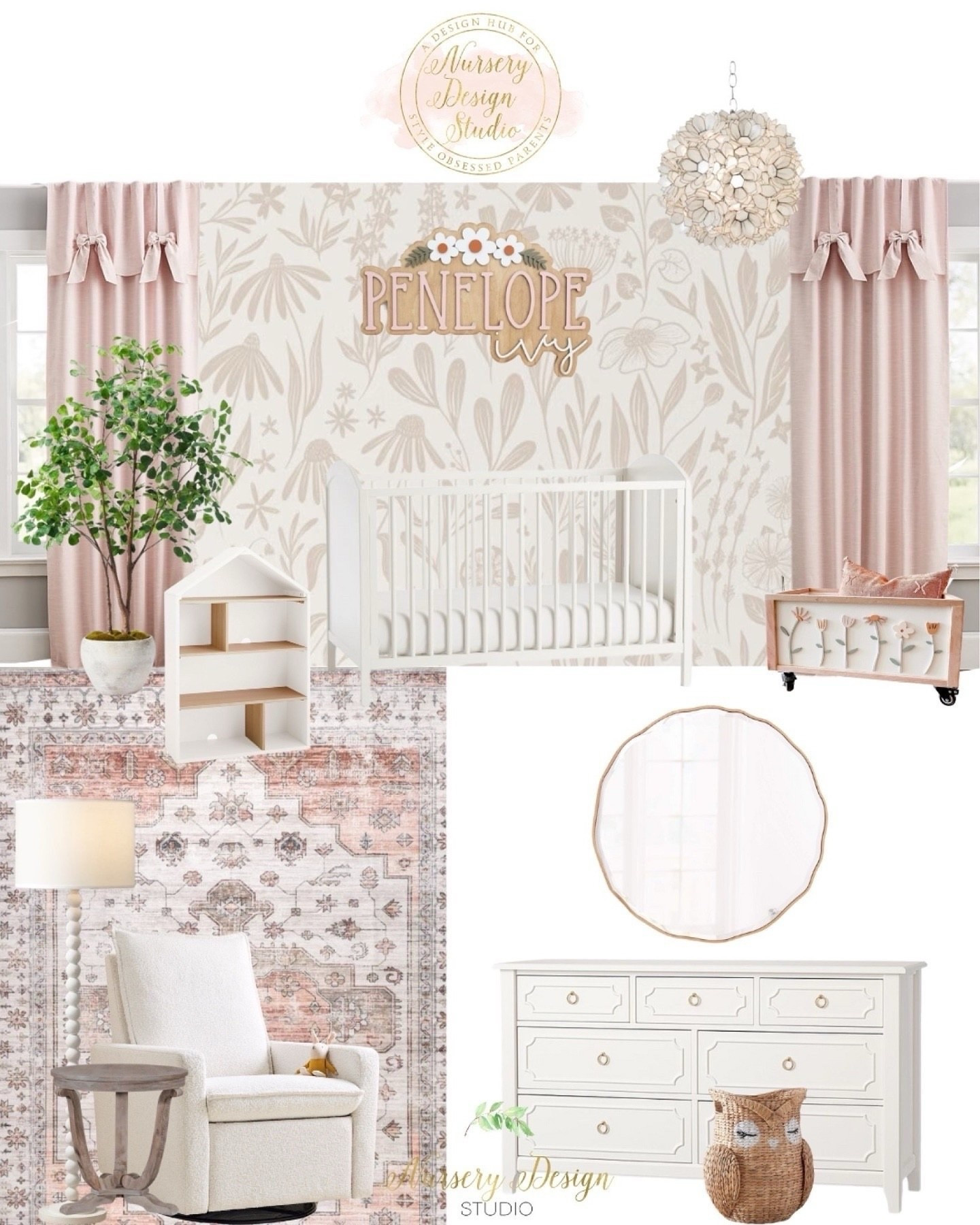 Penelope’s nursery is layered with wildflower wallpaper, graceful moldings, blush bows, and the dreamiest lotus-inspired chandelier — classic details she’ll never outgrow.



#LTKKids #LTKBump #LTKBaby