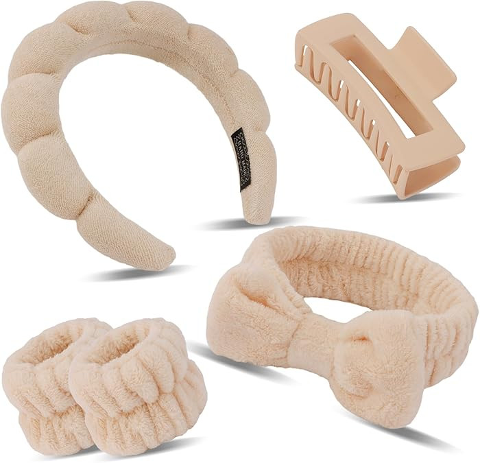 Canitor Spa Headband Wristband Set, Skincare Headbands, Puffy Makeup Headband, Wrist Bands, Hair ... | Amazon (US)