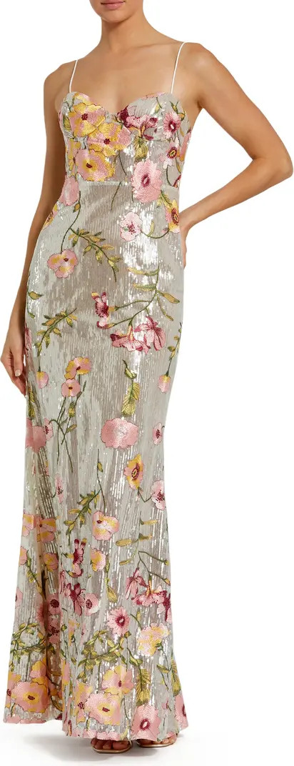 Sleeveless Bustier Floral Applique Gown | Nordstrom