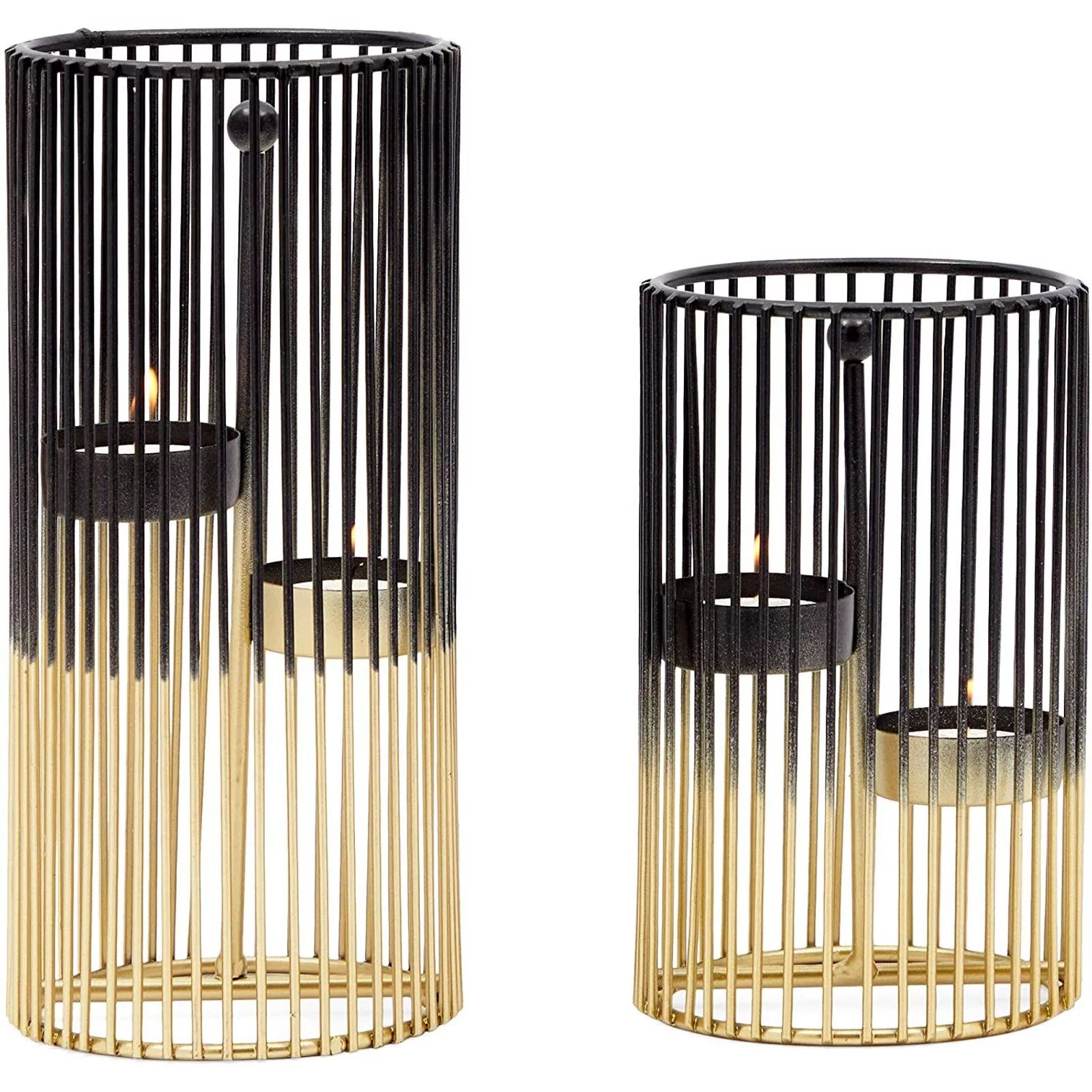 Set of 2 Metal Cylinder Candle Holders for Table & Modern Home Decor, Gold and Black, 2 Sizes | Walmart (US)