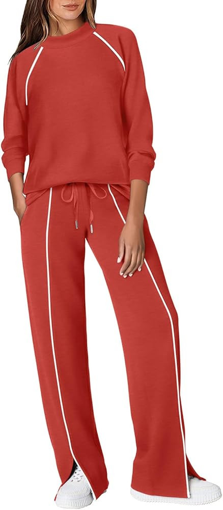WIHOLL 2 Piece Sets for Women Airport Travel Outfits Track Suits Sweat Sets Mock Neck Lounge Sets... | Amazon (US)