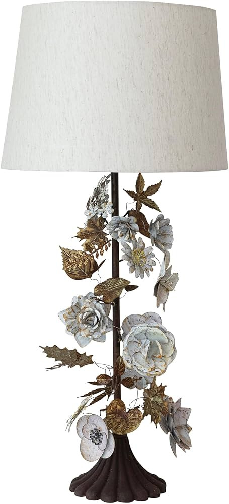 Creative Co-Op Metal Vintage Reproduction Toleware Flowers Table Lamp with Linen Shade, Gold and ... | Amazon (US)