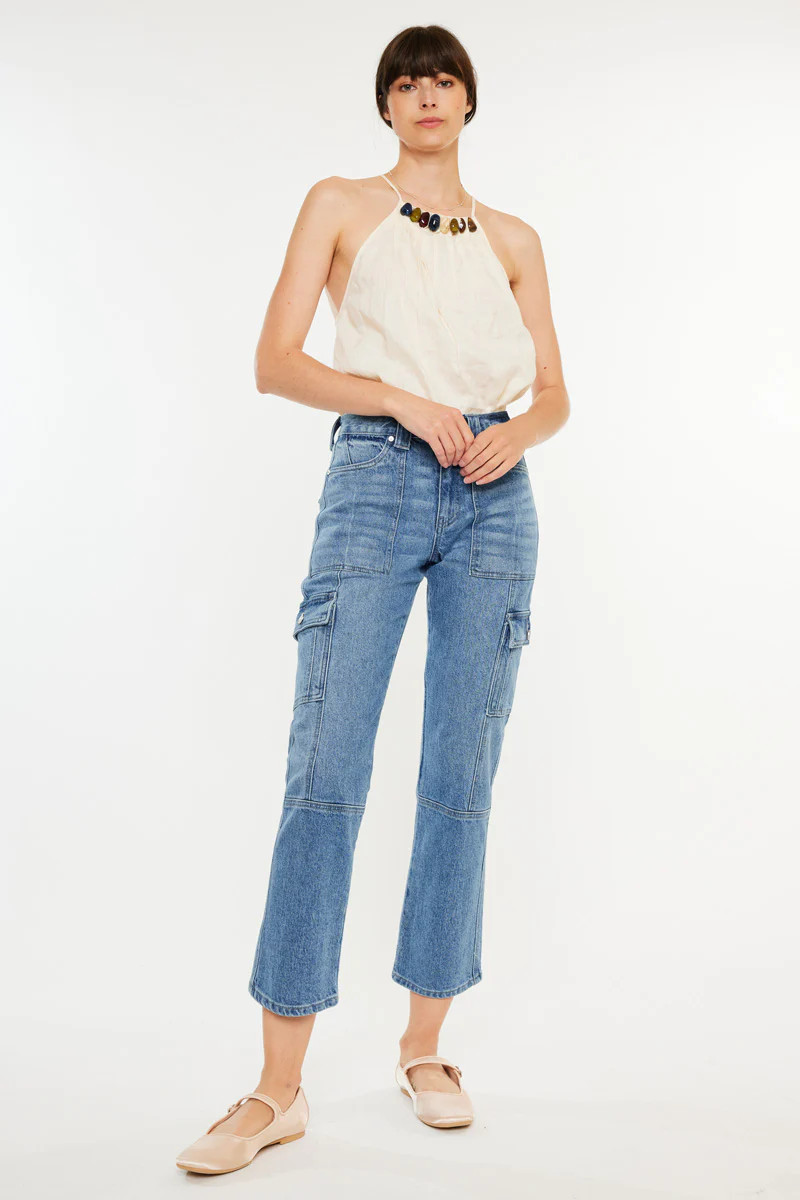 Aaliyah High Rise Slim Straight Leg Cargo Jeans | Kancan USA