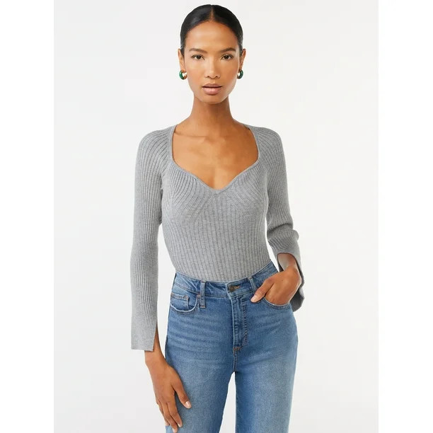 Scoop Women's Ribbed Bodysuit with Long Sleeves - Walmart.com | Walmart (US)