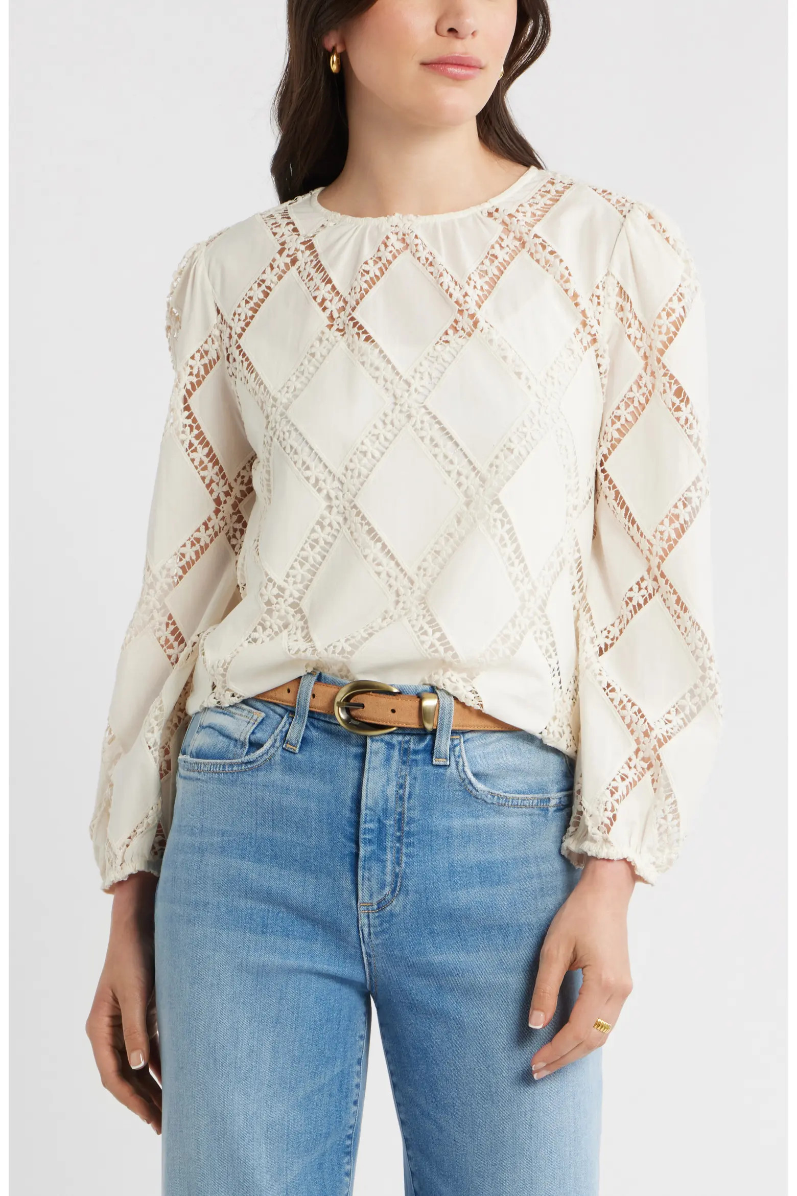 Lattice Lace Sheer Cotton Top (Women) | Nordstrom | Nordstrom