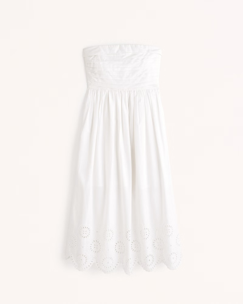 Emerson Strapless Poplin Midi Dress | Abercrombie & Fitch (US)