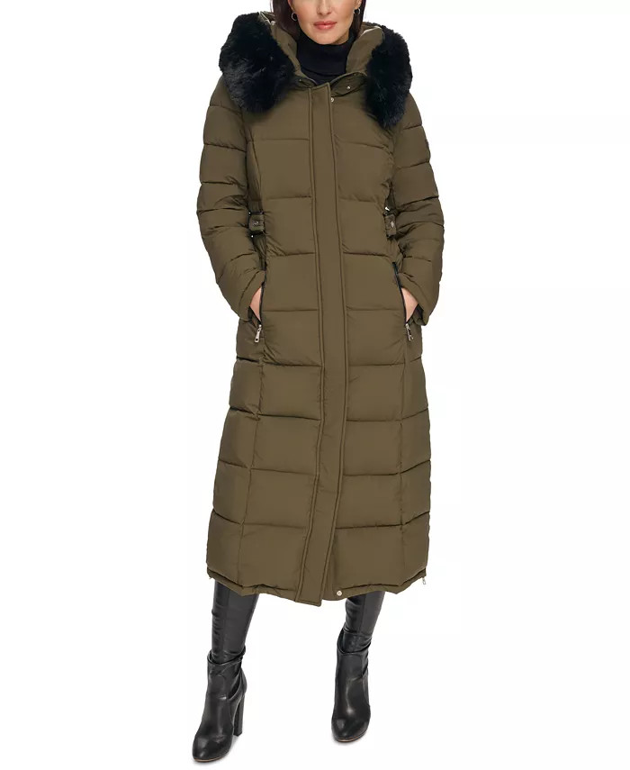 Women's Faux-Fur-Trim Hooded Maxi Puffer Coat | Macy's