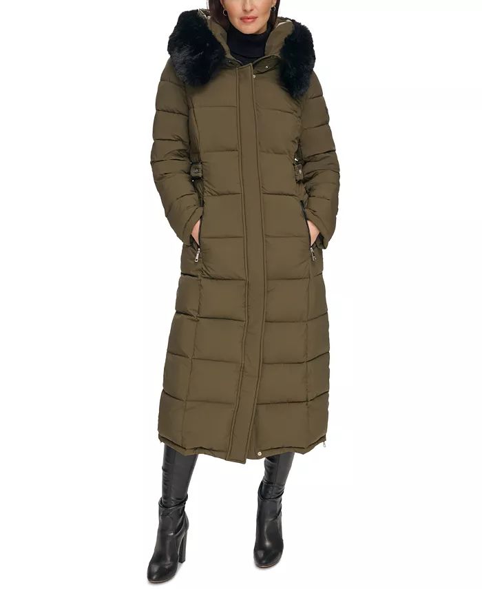 Women's Faux-Fur-Trim Hooded Maxi Puffer Coat | Macy's
