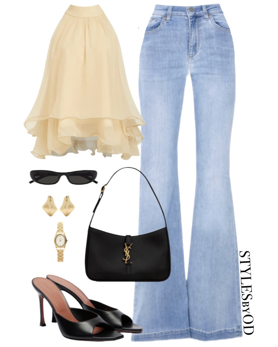 Butter Yellow Ruffles & Flares✨

The perfect balance of feminine flow and sleek structure for a casual date night🖤 
This tiered butter yellow chiffon halter top adds soft, romantic movement, balanced effortlessly by high-waisted light wash flare jeans to elongate the silhouette. Anchored with timeless black leather accents finished with sculptural gold jewelry🌼

#LTKsummer #LTKstyletip #LTKdatenight #LTKluxury #LTKsale #LTKFashionMonth #LTKeurope #LTKjeans