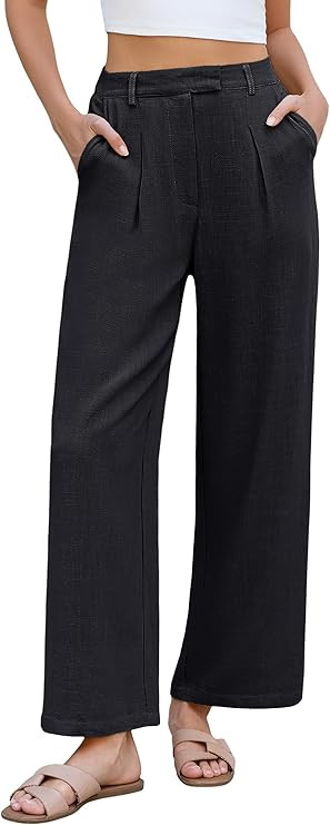 Allimy Womens Casual Wide Leg Pants High Waisted Business Trousers Dressy Back Elastic Linen Pant... | Amazon (US)