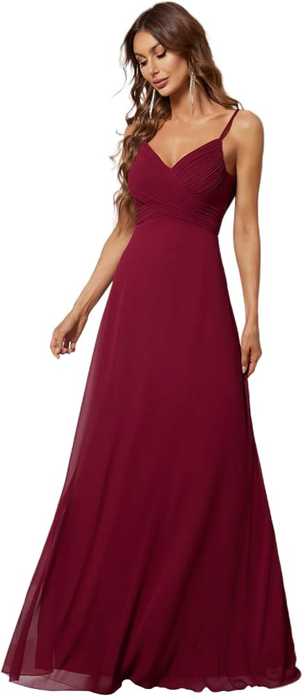 Ever-Pretty Women's Spaghetti Straps V-Neck A-Line Sleeveless Chiffon Empire Waist Backless Maxi ... | Amazon (UK)