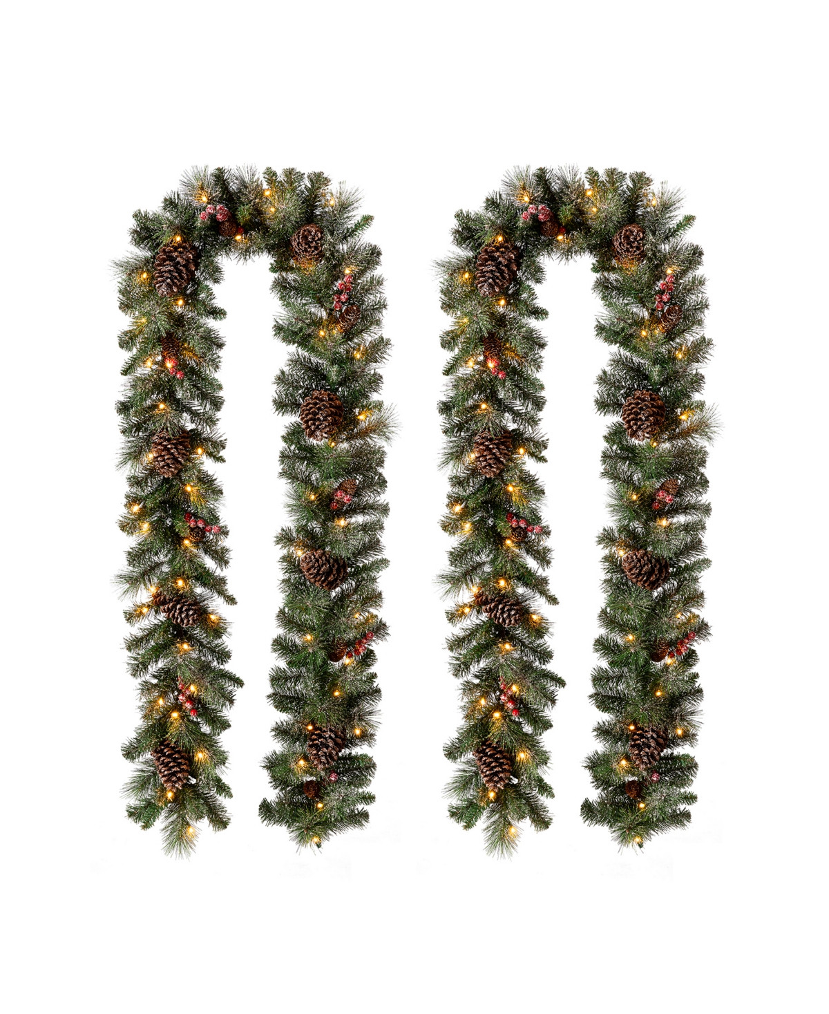 Glitzhome 9' Pre-Lit Glittered Pine Cone Christmas Garland with Warm Led Lights, 2 Pack - Green | Macy's
