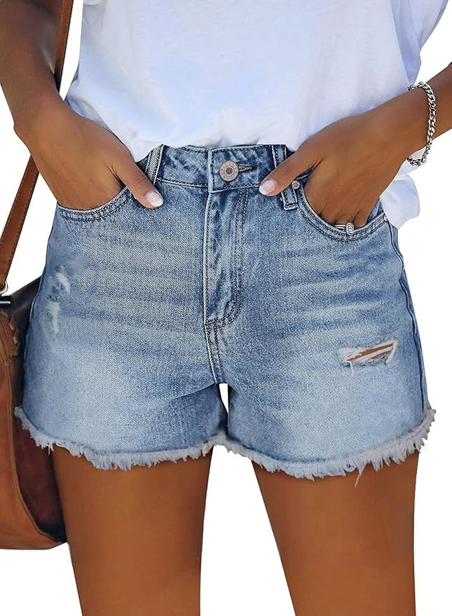 ZOLUCKY Jean Shorts Womens Summer High Waisted Denim Stretchy Ripped with Pockets | Amazon (US)