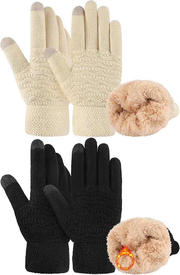 2 Pairs Womens Winter Gloves Warm Fleece Lined Thermal Thickened Touch Screen Wool Gloves for Col... | Amazon (US)