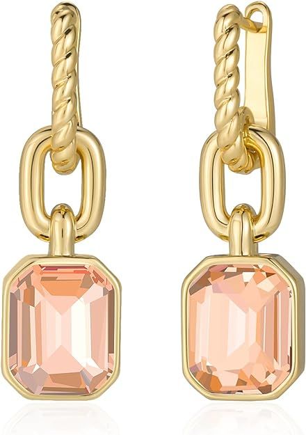 Mesovor Gold Crystal Hoop Earrings for Women Trendy, 18K Gold Plated Hoop Earrings | Emerald Gree... | Amazon (US)
